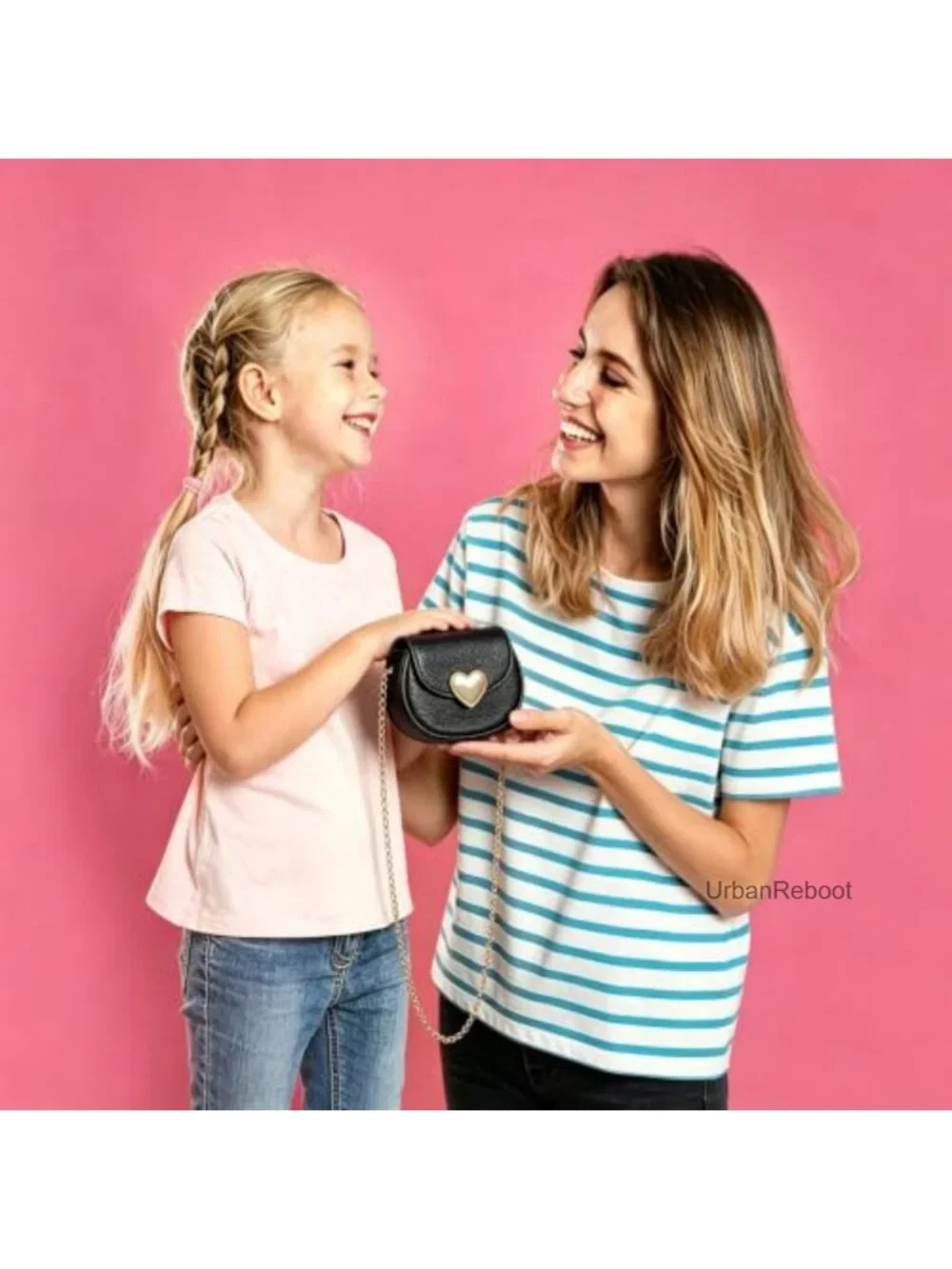 Girls Heart Shaped Crossbody Purse Faux Leather Mini Bag Adjustable Strap